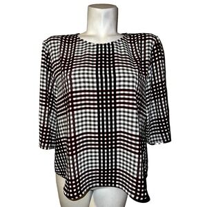 Veronika Maine Plaid Slit Sleeve Blouse Womens AU 16 US 12 Black White Burgundy